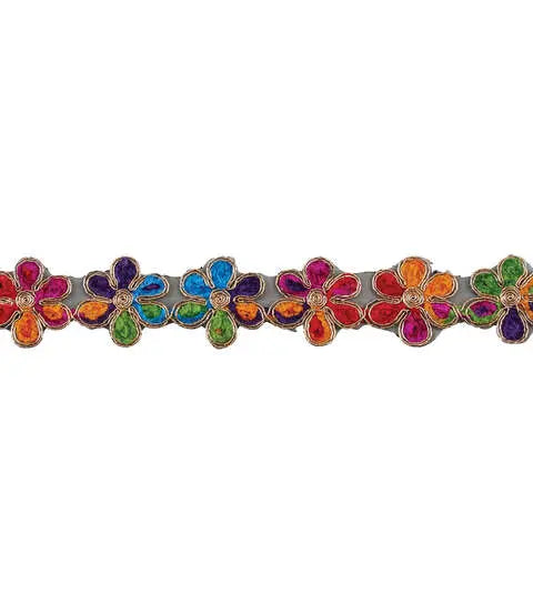 Yaya Han Sew on Tribal Chenille Flower Trim 1.5'' Multi Color - Per Yard