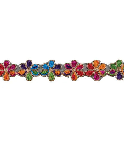 Yaya Han Sew on Tribal Chenille Flower Trim 1.5'' Multi Color - Per Yard