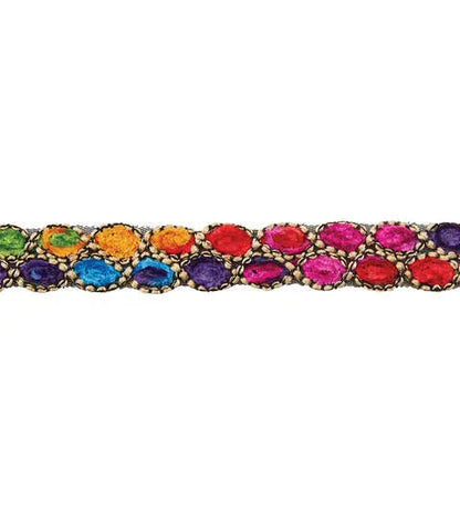 Yaya Han Sew on Tribal Chenille Narrow Trim 1'' Multi Color - Per Yard