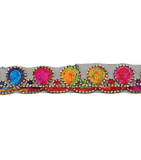 Yaya Han Sew on Tribal Chenille Tie Dye Teardrop Trim 1.56'' Multi Color - Per Yard