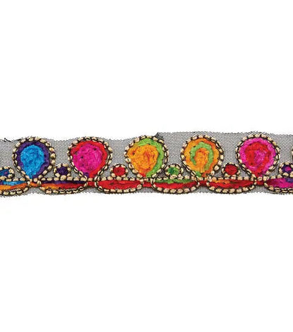 Yaya Han Sew on Tribal Chenille Tie Dye Teardrop Trim 1.56'' Multi Color - Per Yard